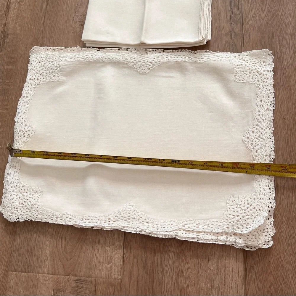 Vtg Luxury Gump’s Since 1861 Ivory Lace Linen‎ Placemats & Napkins 16 PC, 3 Used